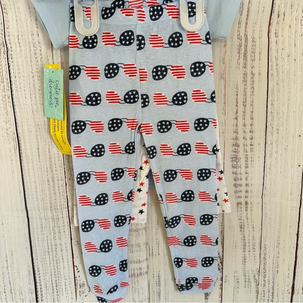 Kids  unisex Patriotic stars sunglasses flag 4 piece pajama set - Picture 4 of 6